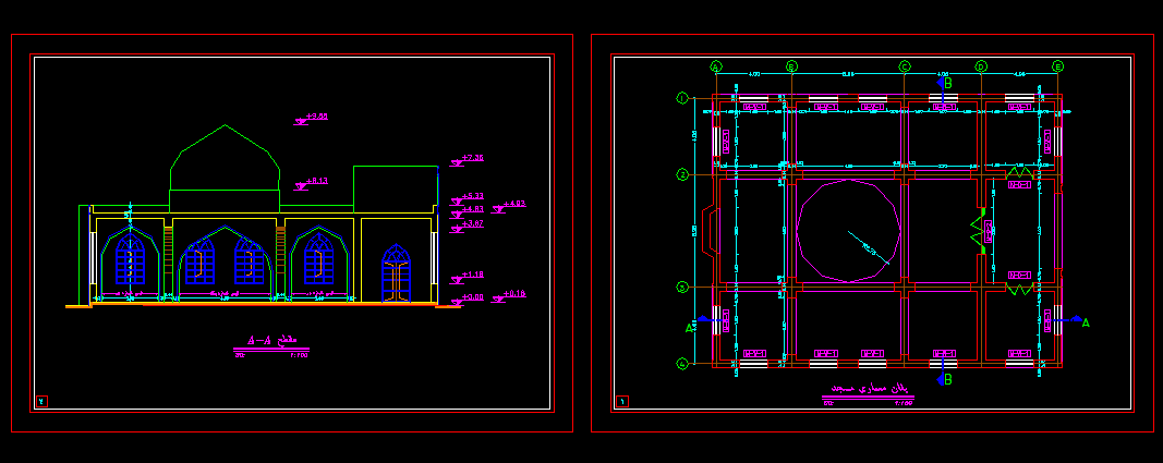 دانلود پلان مسجد همراه با مقاطع و نماها و دیتیل های اجرائی