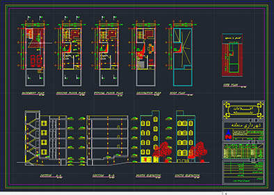 پکیج نقشه های اتوکدی آپارتمان های 4 طبقه